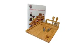 Happy Hauz 749524724947 Bamboo Cheese Board Set Charcuterie And Serving Meat Platter With 4 Stainl