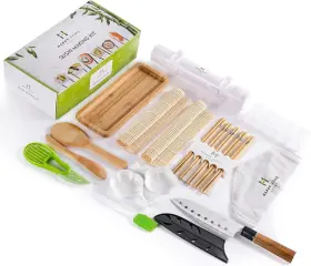Happy Home Story 715706557382 Sushi Making Kit Complete 17 Piece Set - With Bamboo Roller Mat Multicolor