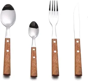 Happy Kit 711181815436 Forks And Spoons Silverware Set Wooden Handle Flatware 8-piece 2