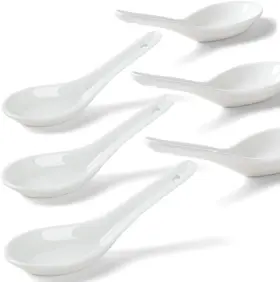 A5660 Happy Kit Soup Spoons Set Of 6 Asian Ceramic 5.3 Inch Ramen Proper For Cor