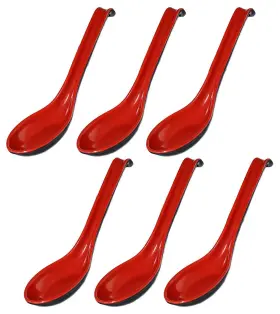 Happy Sales 636173667308 Melamine Soba Rice Spoons Chinese Won Ton Soup Spoon Asian Red And Black