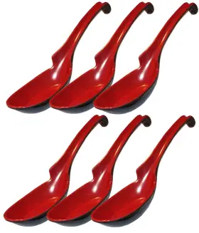 Hssp-mrb03 Happy Sales Melamine Soba Rice Spoons Chinese Won Ton Soup Spoon Asian Red And Black