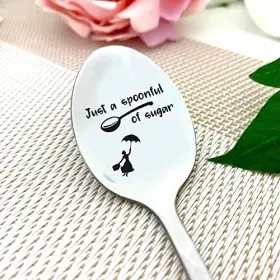 Happybeeco 646680873239 Just A Spoonful Of Sugar Engraved Spoon Gift - Coffee 7 Inch
