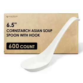 Harvest Pack Gourmet Showcase 810011520462 600 Count Hakoware By Disposable Asian Soup Spoons With Hook