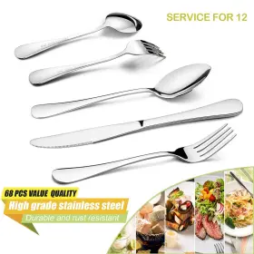 8541918926 Haware 68 Pieces Silverware Set With Serving Stainless Steel Modern Flatware Ea #3