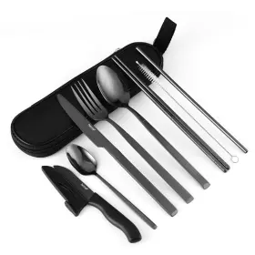 330580 Hecef Portable Travel Camping Cutlery Set 8pcs Stainless Steel Knife Fork Spoon