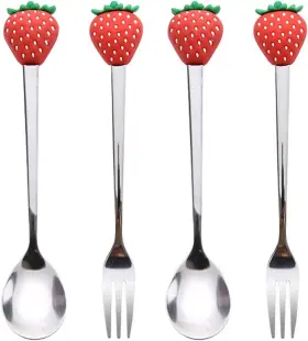 041210tusx Hemoton 4pcs Creative Strawberry Shaped Fork And Spoon Set For