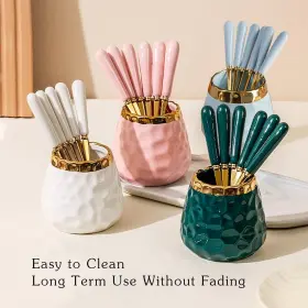Henwafx 705794746157 Dessert Fork Set Ceramic Jar With 8 Small Forks Salad Fruit Party Cake Camp Inch #2