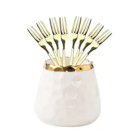 Henwafx 705794746157 Dessert Fork Set Ceramic Jar With 8 Small Forks Salad Fruit Party Cake Camp Inch