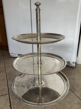 15.2269.2130 Hepp Vintage Gebruder Exclusiv 18/10 Silverplate 3-tier Pastry Stand 24 Inch Tall