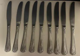Hre7 Heritage Cutlery 9 Dinner Knives Silversmith Stainless Steel 18/10 9.5 Inch Pattern