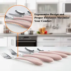 Hf Hoften 757510701810 Pink Silverware Set 20 Piece Stainless Steel Color Handle Flatware S #3