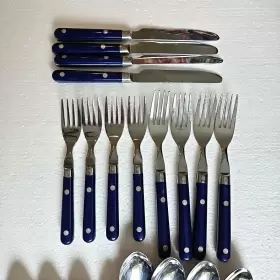 Hf Ltd 4placesettings Cobalt Blue Riveted Handle Flatware Set 20pc Stainless Hf-ltd 4 Place Settings #2