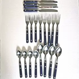 Hf Ltd 4placesettings Cobalt Blue Riveted Handle Flatware Set 20pc Stainless Hf-ltd 4 Place Settings