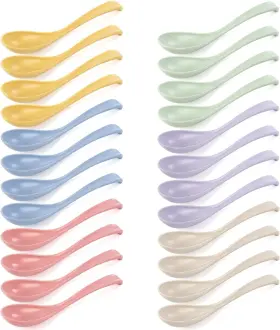 Hi-soupspoons-6c-24p Hiceeden Set Of 24 Reusable Plastic Asian Chinese Soup Spoons Unbreakable Japanese Ra