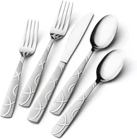 3312-1 Hikaa 20pcs Silverware Set Service For 4 18/0 Stainless Steel Flatware Mirror Polish