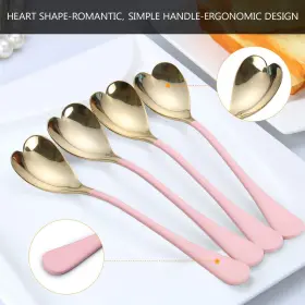 Hissf 789605826580 4 Pieces Dessert Spoons Pink Heart Shaped 6.7 Inches 18/10 Stainless #3