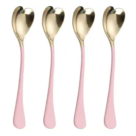 Hissf 789605826580 4 Pieces Dessert Spoons Pink Heart Shaped 6.7 Inches 18/10 Stainless