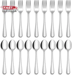 Hiware 313096413464 24-piece Forks And Spoons Silverware Set Food Grade Stainless Steel Flat