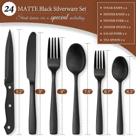 F-b-24 Hiware 24 Pieces Matte Black Silverware Set With Steak Knives For 4 Stainless S #2