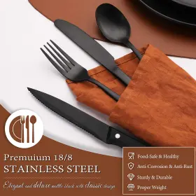 F-b-24 Hiware 24 Pieces Matte Black Silverware Set With Steak Knives For 4 Stainless S #3
