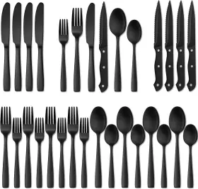 F-b-24 Hiware 24 Pieces Matte Black Silverware Set With Steak Knives For 4 Stainless S