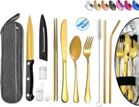 Hmm 711181445190 Stainless Steel Travel Utensil Set With Case - Portable Flatware Cutlery Chopst