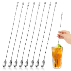 Am554938 Hofurme 8 Pieces 15.7 Inch Stainless Steel Cocktail Mixing Spoons Long Handle Spiral Pat