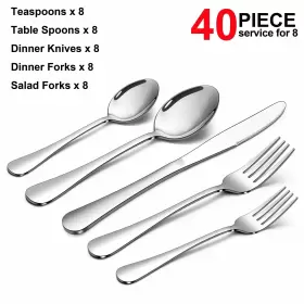 Homikit 652670654351 40-piece Silverware Flatware Set For 8 Stainless Steel Eating Utensi #2