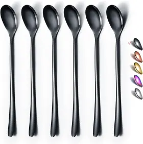 T271b-ls-6p Homquen Black Long Handle Spoon Coffee Stirrers Premium Stainless 2. Black-6 Piece