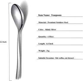 T271s-bts-6p Homquen Teaspoons 6 Piece Spoons Silverware Stainless Steel Small Tea #2