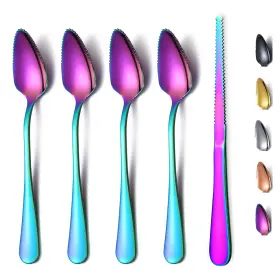 T88wsc-sk-5p Homquen Rainbow Grapefruit Spoons 5 Pieces Set 4 Stainless Steel Spoon An