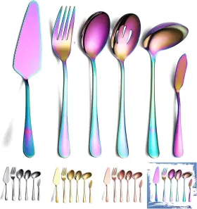 T88wsc-svs-6p Homquen Rainbow Serving Spoons Set 6 Pieces Utensils Include 4