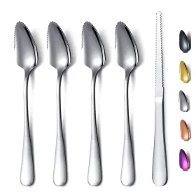 T88wsm-sk-5p Homquen Grapefruit Spoons 5 Pieces Set 4 Stainless Steel Spoon And 1 Knife With Titaniu