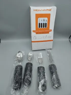 Kvegc722 Homvare Adaptive Utensils 4 Pc Set Black Non-slip Handles Non-weighted Elderly