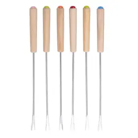 Hoshen 788000569139 6pcs Wooden Handle Stainless Steel Chocolate Fork Fondue Cheese Fruit De