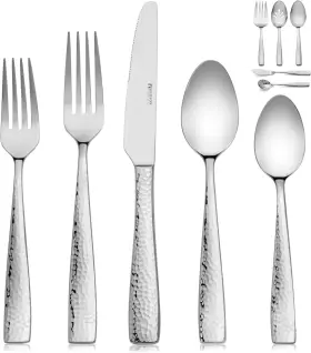 Hudson Essentials 445027573589 89-piece Hammered 18/10 Stainless Steel Silverware Set For 12