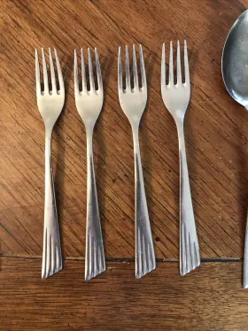 Hua1 Husaby Stainless Sweden Handle Slant 7 Inch Forks 8 Knives Serving Spoons #3