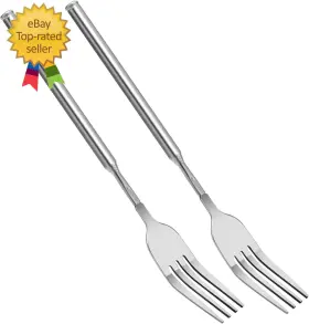 724394-salzz-u Ianfan 2pcs Extendable Fork 8.7-26 Inch Extra Long Handle Telescopic Expandable Fo