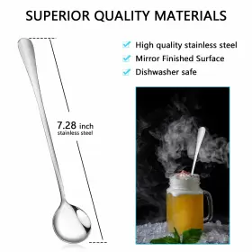 Iferrens 756197934634 8 Pieces Iced Tea Spoon Ifeico 7.32 Inch Long Handle Dessert Spoons #2