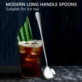 Iferrens 756197934634 8 Pieces Iced Tea Spoon Ifeico 7.32 Inch Long Handle Dessert Spoons #3