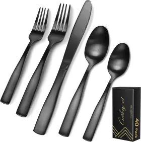 Nbtb40 Iferrens Matte Black Silverware Set For 8 40-piece 18/0 Brushed 40pcs