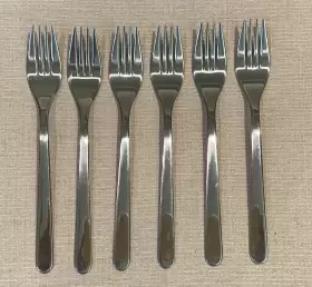 224-58 Ikea Rare 6 Long Slender Dinner Fish Forks Fornuft 22458 Glossy Stainless 7 7/8 Inch