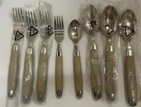 M8305 Ikea 8 Taupe Gray Handle Flatware Pieces Spoons Forks New
