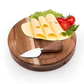 Ileaf 717410886932 Round Slide-out Acacia Wood Cheese Board And 3 Piece Tool Set 7.5 Inch Diameter #2
