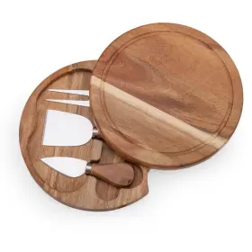 Ileaf 717410886932 Round Slide-out Acacia Wood Cheese Board And 3 Piece Tool Set 7.5 Inch Diameter #3