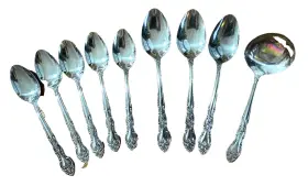 Imi4 Imperial Stainless Soup Spoons Teaspoons And Gravy Ladle Ornate Scrolls 9 Pcs