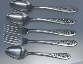 Imi49 Imperial 5 Pc Stainless By Intl Spoons And Forks Scroll Handles Japan #2