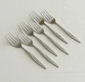 Imi90 Imperial International Stainless 6 Salad Forks Glossy Single Rose