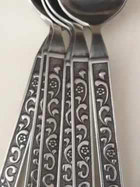 Imiimi115 Imperial International Imi115 Stainless Spoons Vintage Black Accent Textured Flowers Scrolls Flatware #3